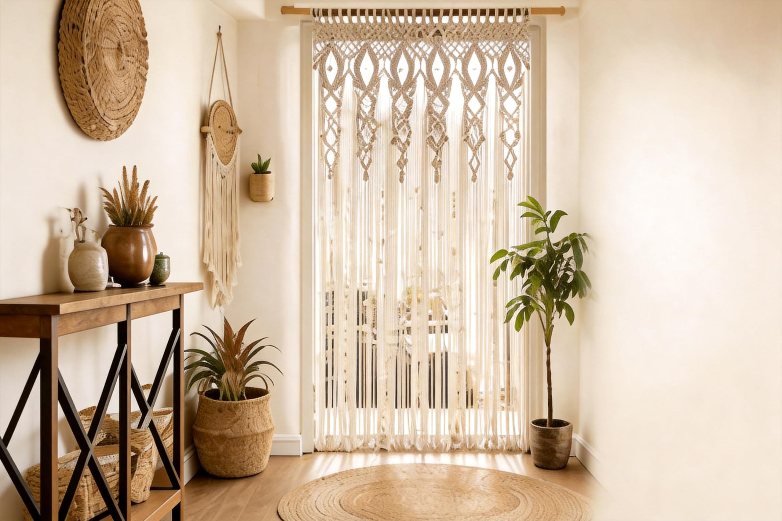 Rideau de porte tissé en style Boho, tapisserie, 90x180 cm, 90x200 cm, 100x200 cm, dentelle en coton, macramé, décor mural pour mariage, arc de fenêtre, décoration de maison, beige (100x200