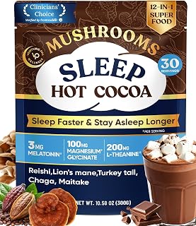Venture Pal Mushroom Hot Cocoa Powder with Magnesium Glycinate, L-Theanine & Reishi to Calm & Relax, Melatonin 3mg Natural Sleep Aids for Adults, Unsweetened Hot Chocolate for Deep Sleep, 30 Servings