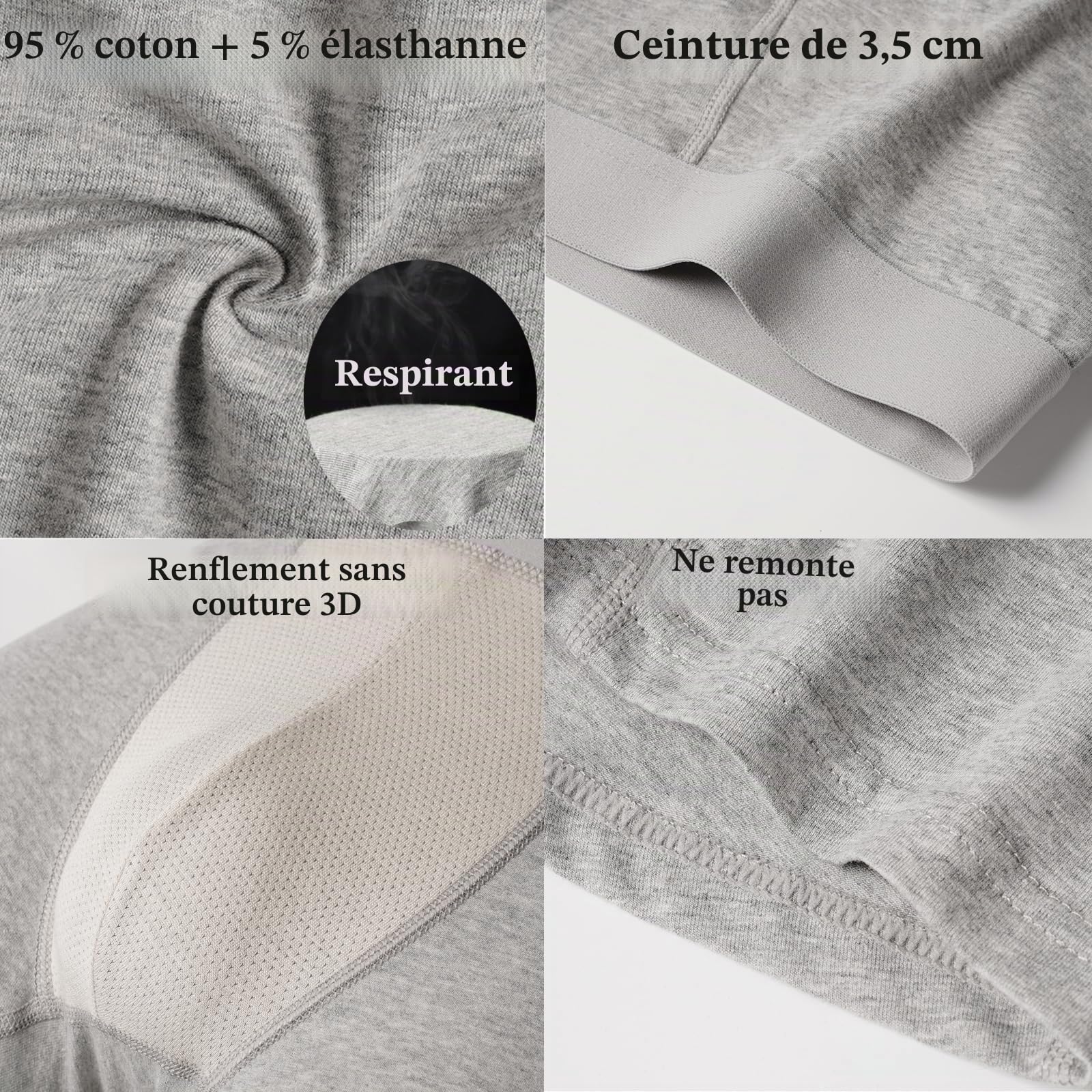Nuofengkudu Homme Lot de 4 Longs Boxers sans Couture Stretch Caleçon sous-Vêtement Doux Coton