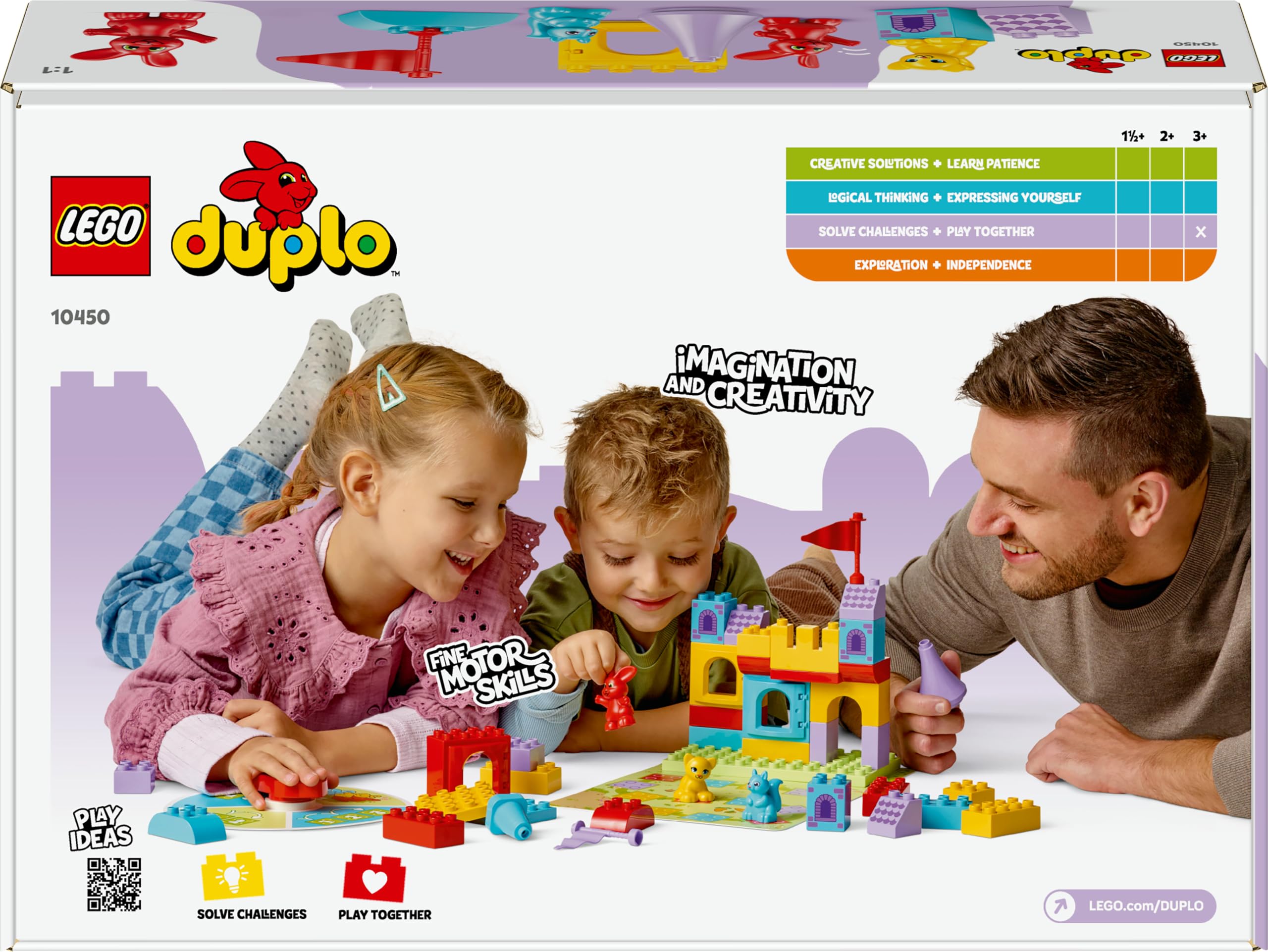 LEGO DUPLO Gioco al Castello con Salterello - Giochi Educativi per la Motricità Fine con 3 Animali Giocattolo, Castello e Gioco da Tavolo con Freccia Girevole - Regalo per Bambini da 3 Anni - 10450
