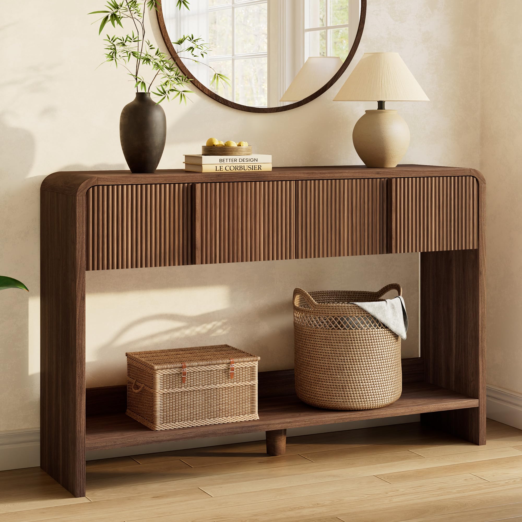 AMERLIFE 45" Fluted Entryway Console Table with 2 Drawers and Open Shelf