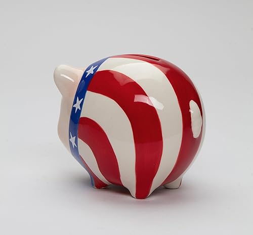 Miniatura 8 de Figura de cerdo patriótico de cerámica fina con bandera estadounidense, alcancía, 4-78 pulgadas de largo