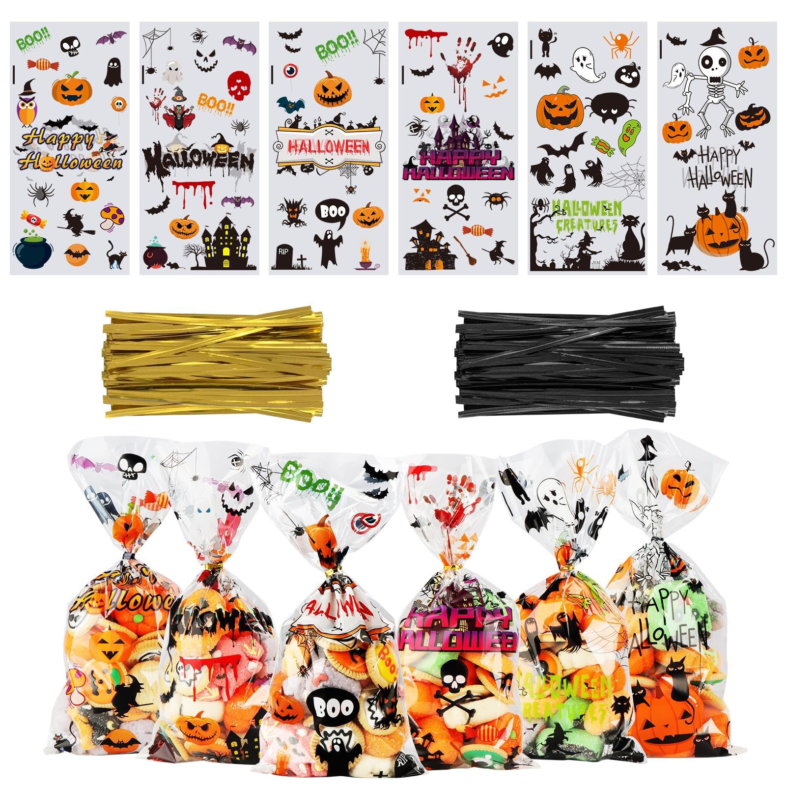 OWill120Pcs Halloween Cellophane Bags