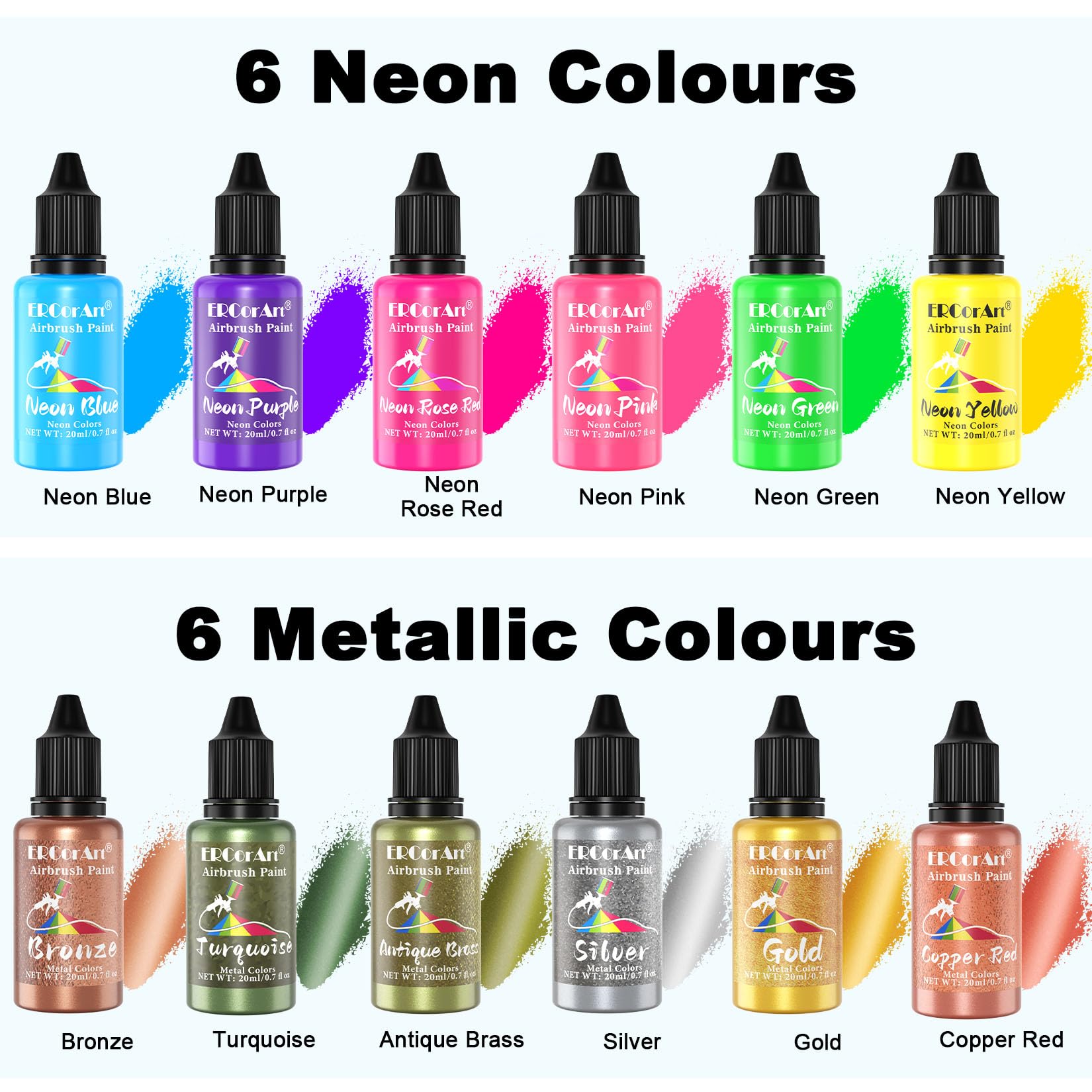 Colori per Aerografo - 30 Colori con 2 Pennelli, Aerografo per Modellismo, a Base D'acqua, Non Tossiche, Altamente Pigmentate, Set di Colori Acrilici per Legno, Modelli, Auto - 20 ml / Bottiglia