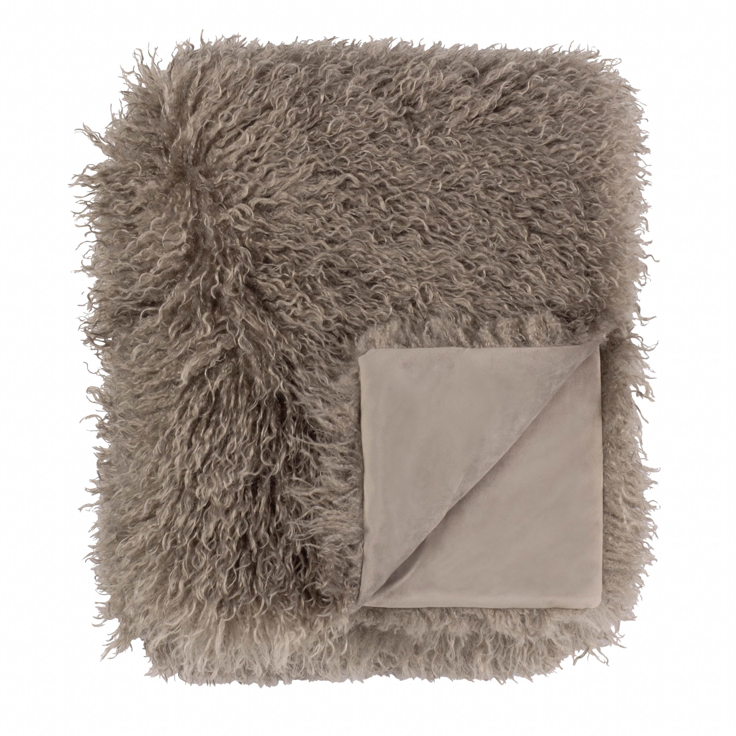 furn. Rowan Throw – Soft Faux Fur Mongolian Style Decorative Blanket with Velvet Reverse (Mocha - 130x175cm)