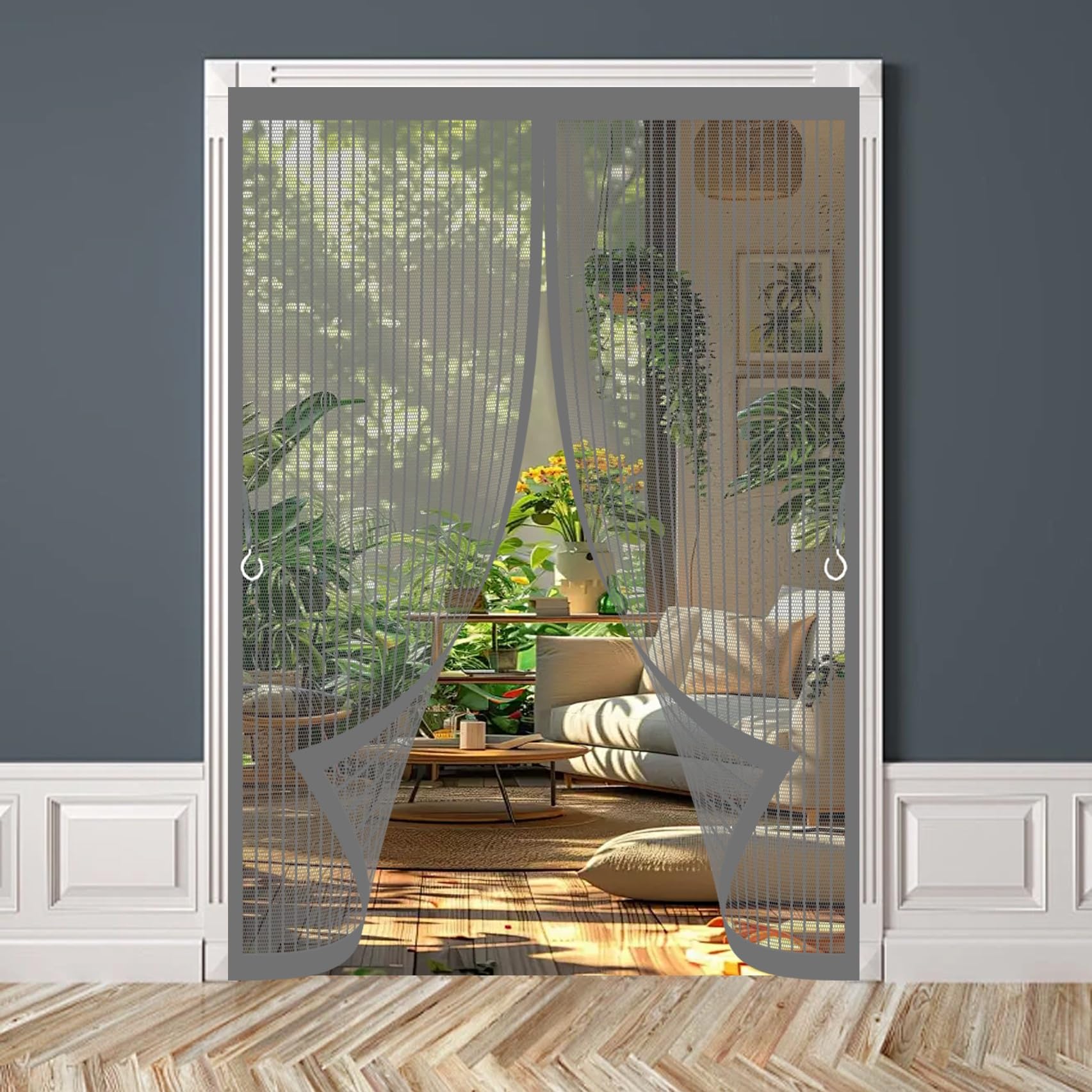 Xueqxue Grey Magnetic Door Curtains Fly Screen 88 X 216 Cm With Powerful Magnets & Full Frame Magic Tape No Gap, Lets Fresh Air In, Keep Bugs Out Heavy Duty Fly Curtains For Patio Doors Balcony,