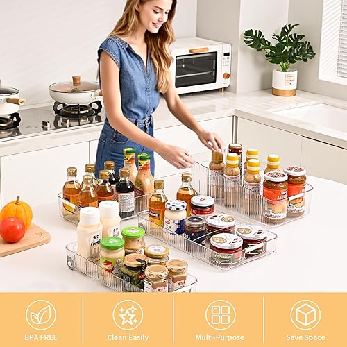 Miniatura 4 de Organizadores y almacenamiento para refrigerador, 2 unidades, contenedores de almacenamiento rodantes, organizador de nevera, sin BPA, para gabinete