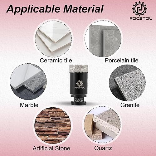 Miniatura 5 de FOCSTOL Broca con núcleo de diamante, sierra de diamante soldada al vacío de 1-38 pulgadas para azulejos de cerámica, cerámica, mármol, granito,