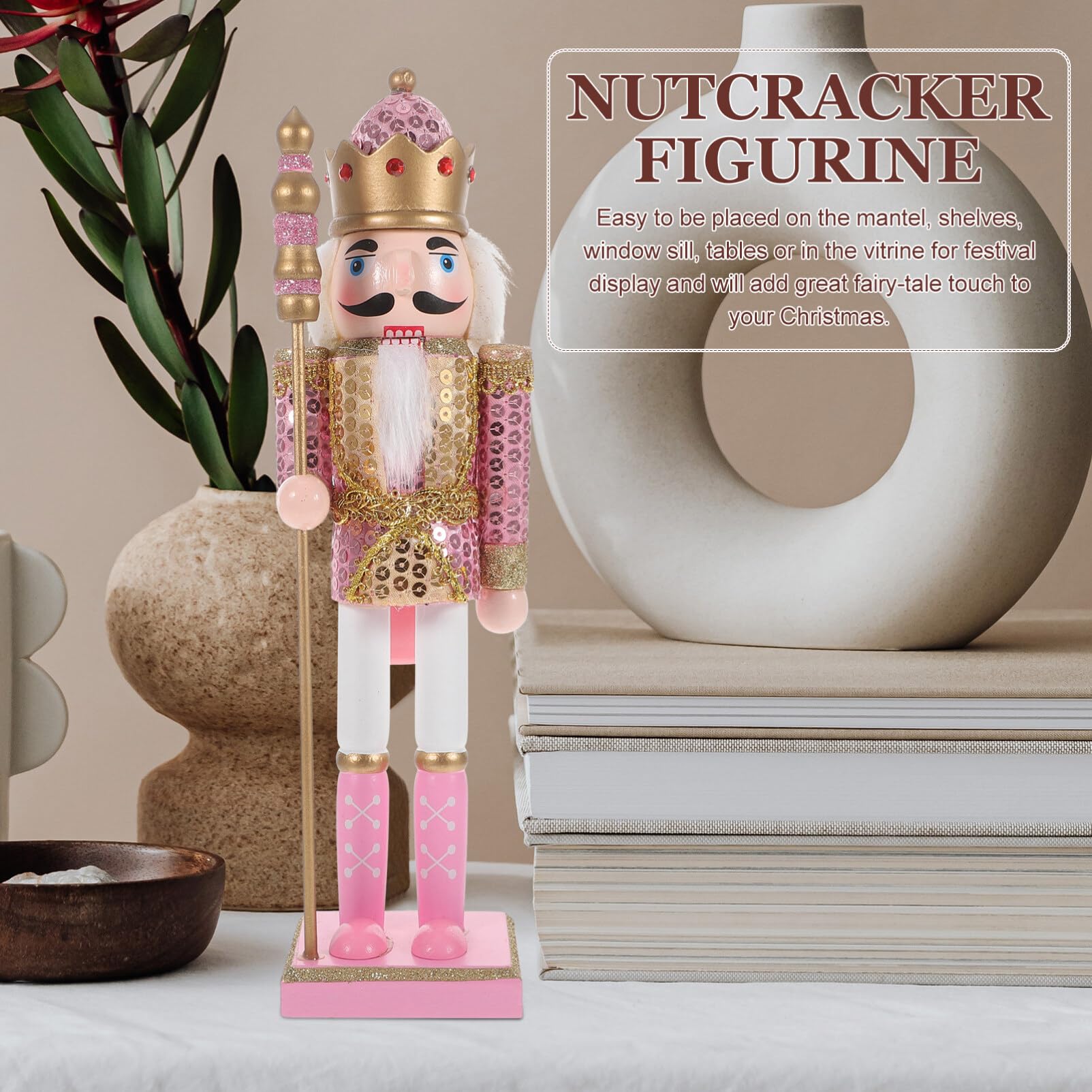 Cascanueces Rosa de Garneck: par de Adornos navideños de Cascanueces, Hermoso con bastón Estatua de con Purpurina (11,79 Pulgadas)