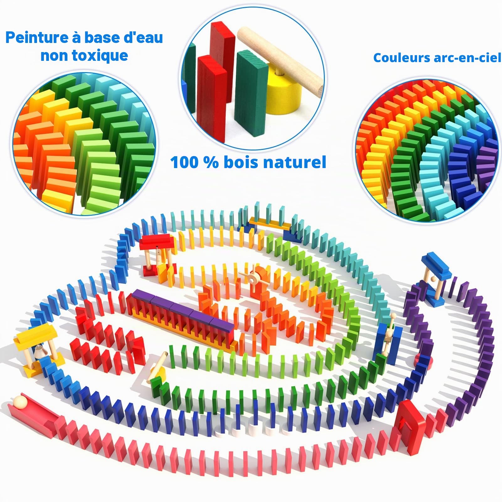 1000pcs Domino en Bois Montessori Blocs de Construction Jeu de Domino Jeux de Course Jouet Classique Jouet à Empiler Jeux de Tuiles Jeu D'exploration Jouets Éducatifs Cadeau pour Enfant Filles Garçons