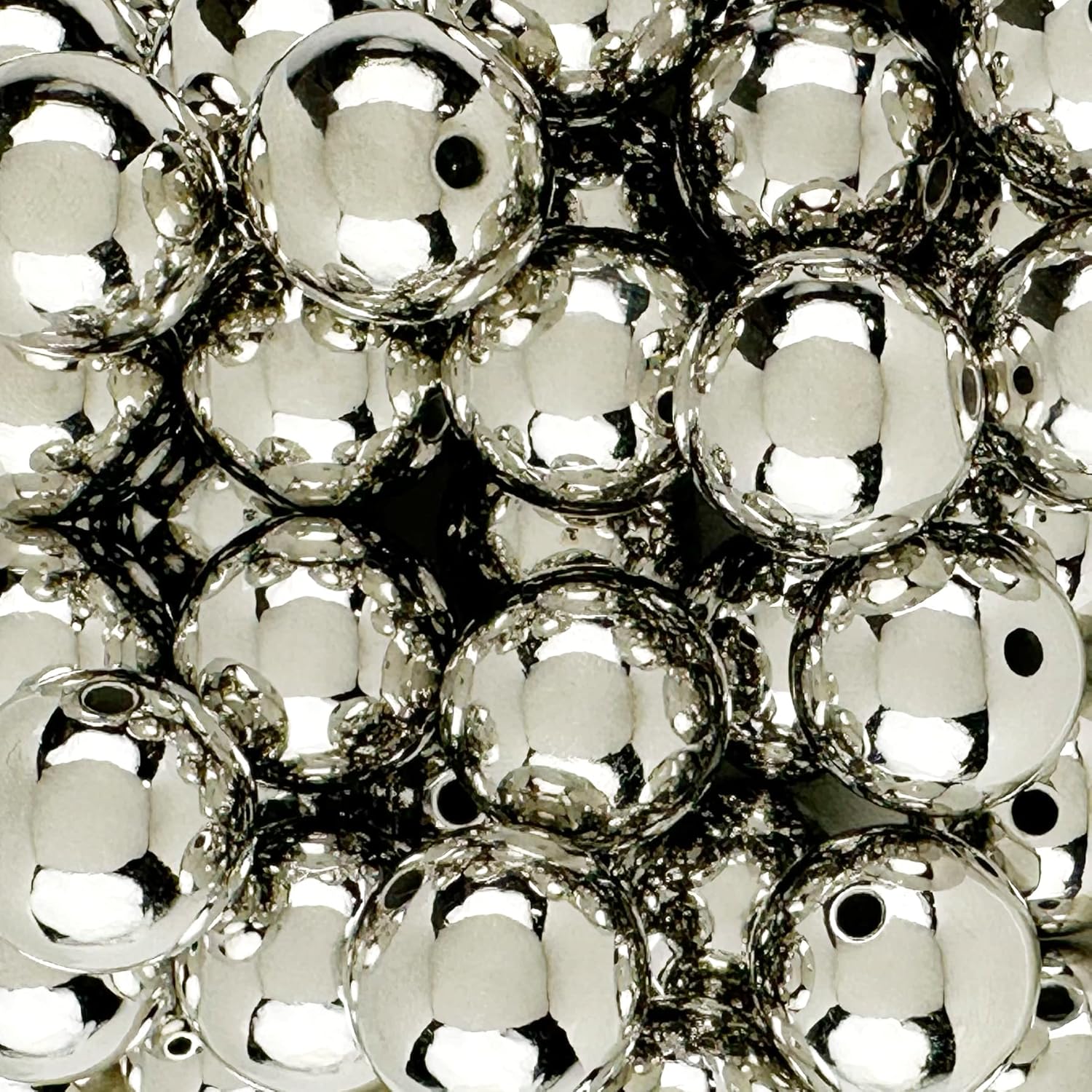 50 Round Silver Acrylic Beads 20mm Diameter with 2.6mm Hole