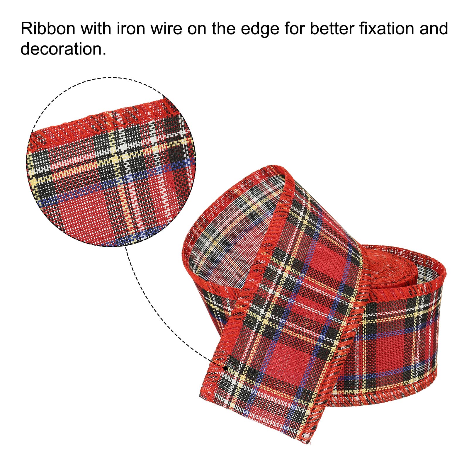 PATIKIL 2.36 Inch Wide 6.56 Yards Polyester Gingham Ribbon Wired Edge Ribbon - Image 4