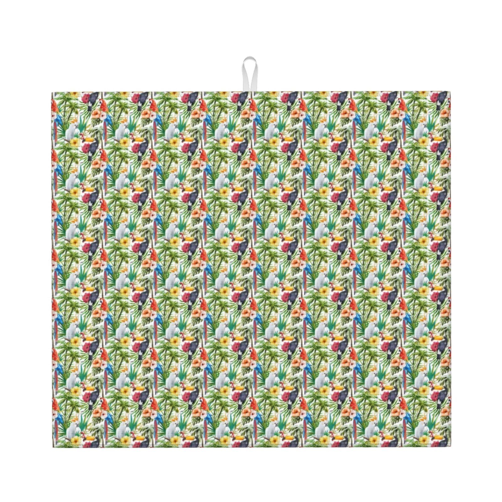 YYHHAOFA Toucans Parrot palm tree leaves Prints Kitchen Drying Mat – Absorbent Dish Throw for Countertops, Quick-Dry Non-Slip Layer with Stylish Prints, for New Homes