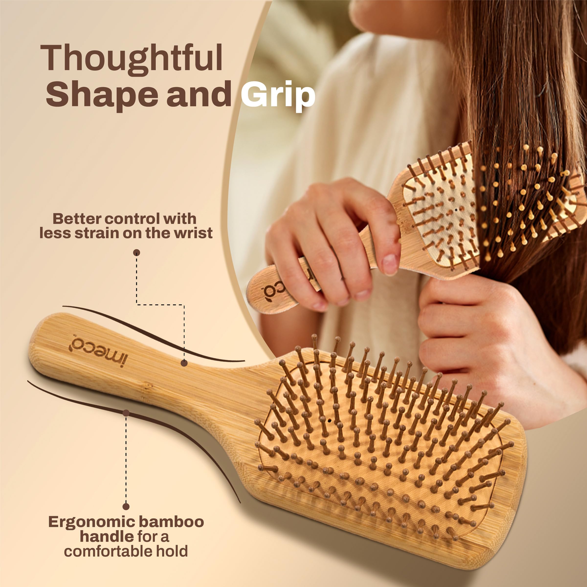 IMECO Bamboo Paddle Brush - Detangle & Massage Hair -5