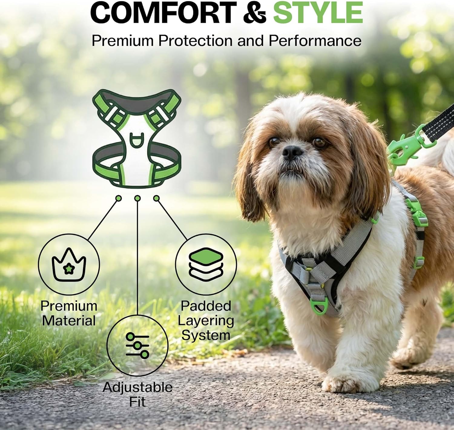 Ultimate Urban Premium Dog Harness - Heavy Duty/No Choke/Pull/Escape Dog Harness with Adjustable Padding, Easy On/Off, High Strength Metal Buckles, Emergency Handle and 3 Connect Points (Black, S)