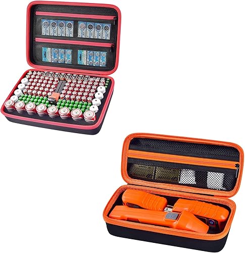 Estuche organizador de batería, contenedor de almacenamiento para baterías, caja de bolsa dura con probador de batería + funda compatible con Klein
