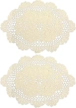 2 manteles individuales de algodón para caminos de mesa, manteles individuales ovalados de encaje de 12 x 17 pulgadas, cubierta de tela beige, para mesas florales, bufandas para muebles