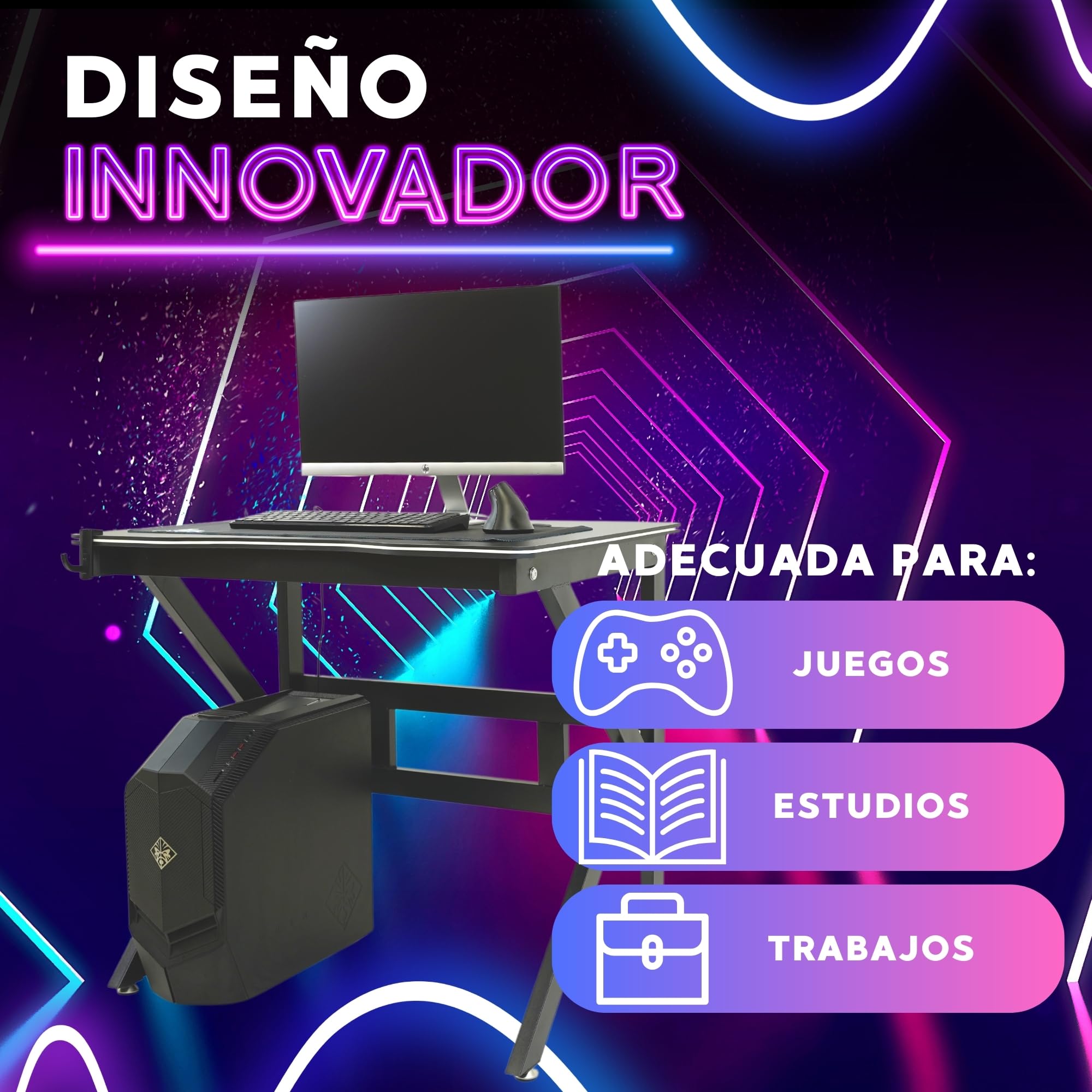 ️ Escritorio Gaming + Alfombrilla XL | Mesa Gaming Acabado en Fibra de Carbono - Escritorio de Oficina