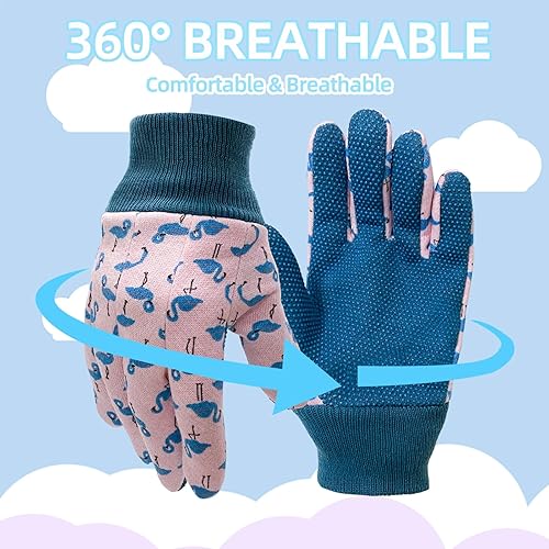 Miniatura 10 de Paquete de 3 pares de guantes de jardín para niños, guantes de jardinería para niños, regalos de jardinería para niños, talla grande (edad 5-6)