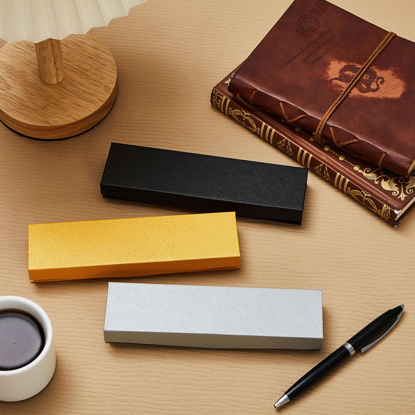 Teling Set di 36 scatole regalo per penne con cuscino e penna per presentazione, confezione regalo aziendale, set in nero, argento, oro (stile flip-top)