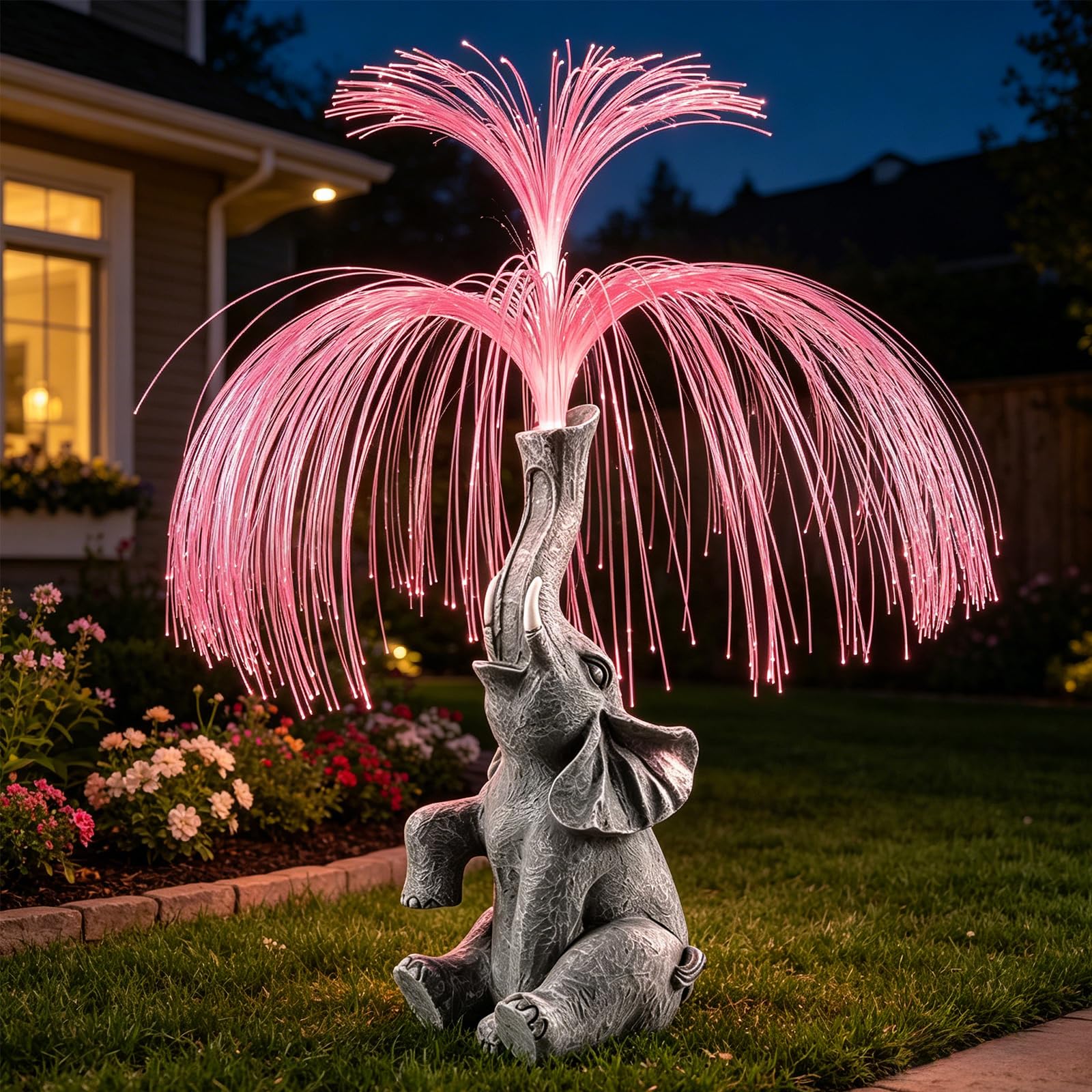 hopeful 1pc Solar Elephant Statue Jellyfish Light for Courtyard, Colorful Fiber Optic Jellyfish Shaped Ornament, Gift for Family and Friends, Multi-Scenario Outdoor Garden Solar Landscape Decor Lamp