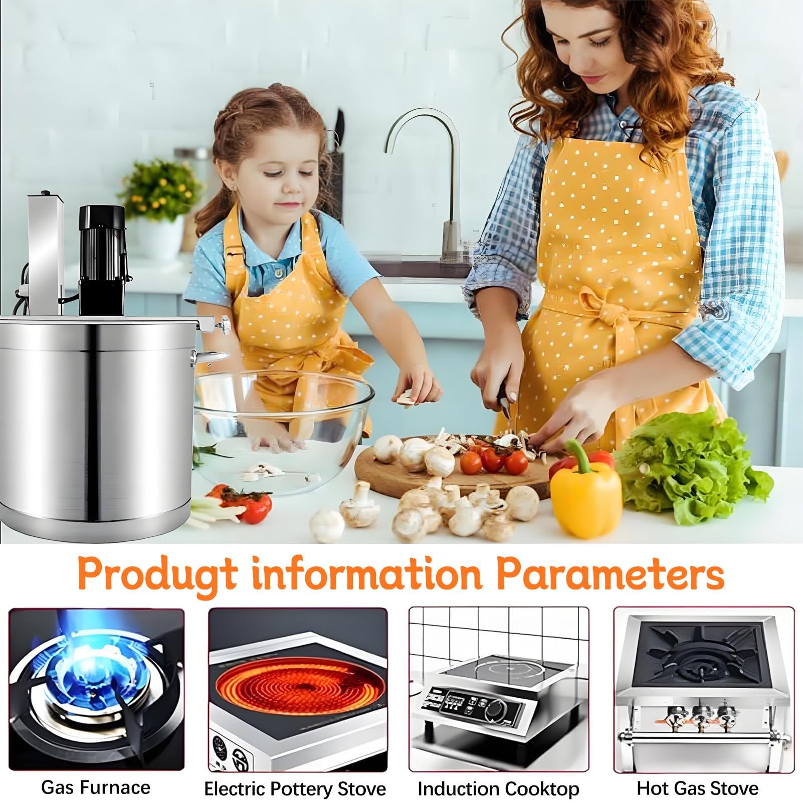 Mezclador de alimentos comercial, agitador automático con velocidad ajustable y cuchilla raspadora para salsas, mermeladas, chile y salsas de carne, perfecto para lotes de 30 L a 60 L