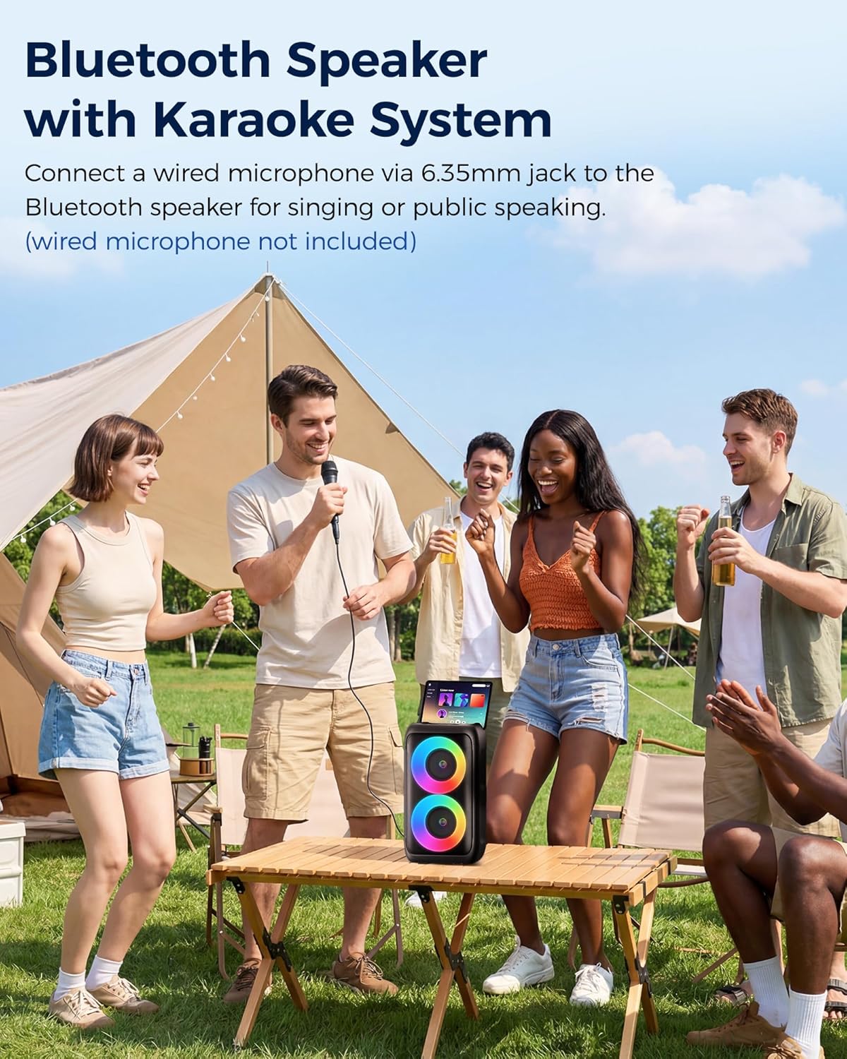 Bluetooth Speaker，Portable Party Speaker with Colorful Lights，Wireless Speaker with HD Loud,Surround Sound Systems Support TWS/AUX/USB/TF Card Ideal for Party,Home,Outdoor Camping