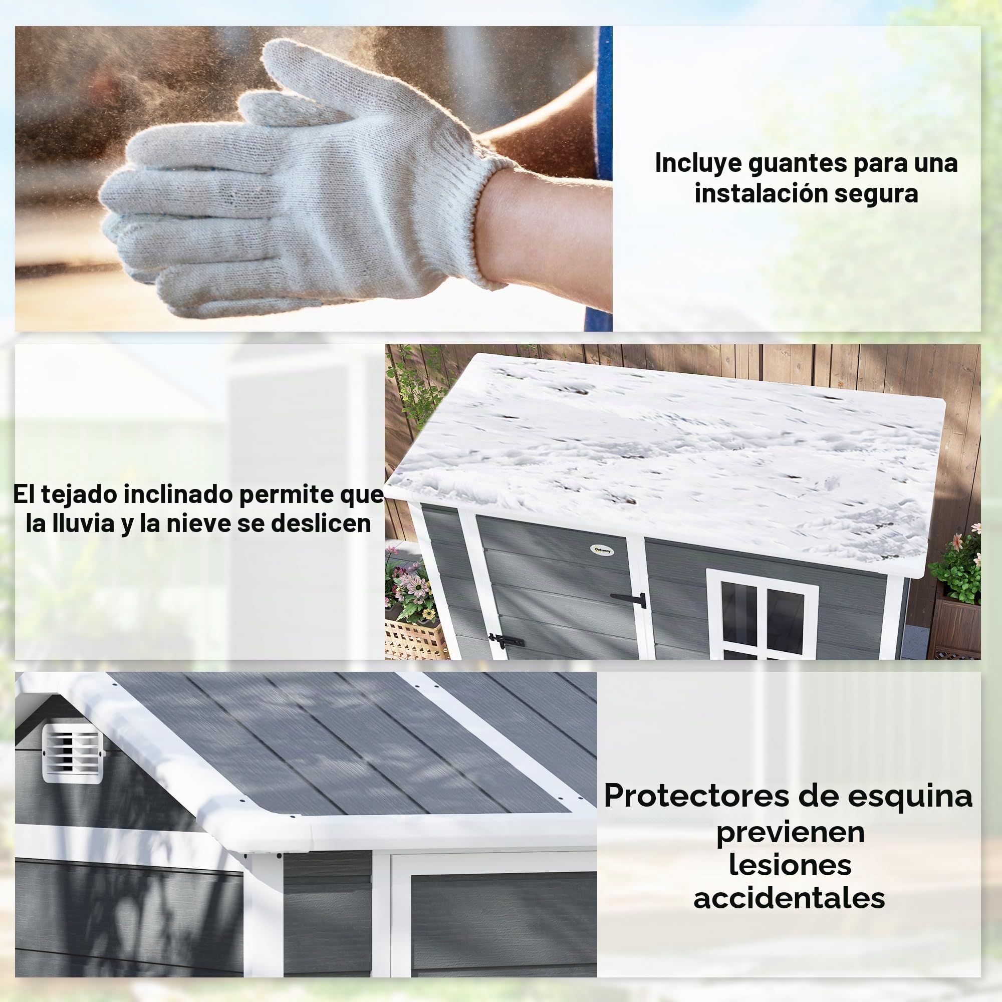 Outsunny caseta de jardín de plástico 2.1m² 186 x 130 x 199cm caseta de Herramientas con tejado a Dos Aguas Suelo Ventana Puerta con Cerradura caseta de jardín Resistente a la Intemperie caseta de