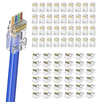 CableGeeker 100-Pack Cat 6 Pass-Through RJ45 Connectors, Gold Plated Cat6 Ends UTP Ethernet Cable Crimp Connectors Compatible with Cat5/Cat5e, Network Modular Plug for Solid or Stranded Wire
