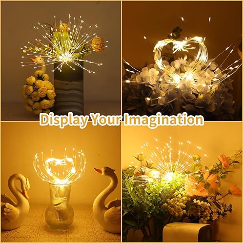 Miniatura 4 de BINBINLED Paquete de 4 800 luces LED de fuegos artificiales, luces de explosión de estrellas, lámpara colgante a pilas con control remoto, 8 modos