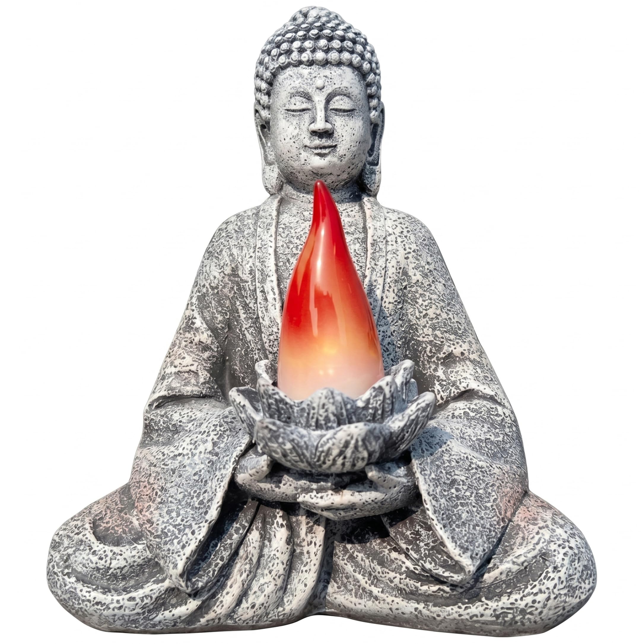 Tsawntd Statues, Buddha Statue, Solar-Powered Buddha Garden Ornaments Outdoor with Lotus & Flame Light Eco-Friendly Resin Zen Decor