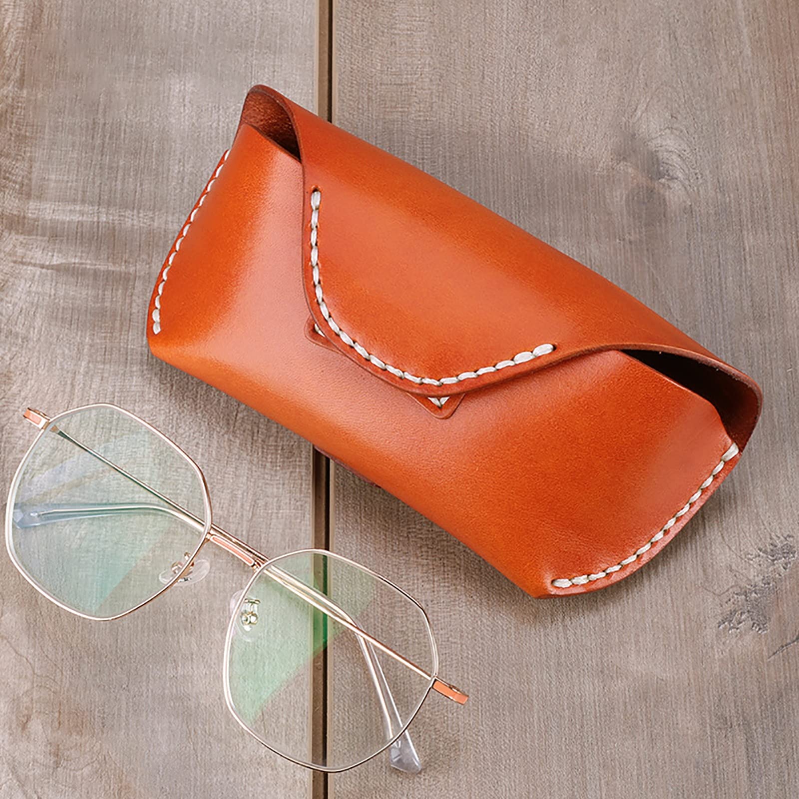 Estuche para Gafas Estuche Vintage for Gafas en Piel de Curtido Vegetal para Mujeres y Hombres(Coffee)