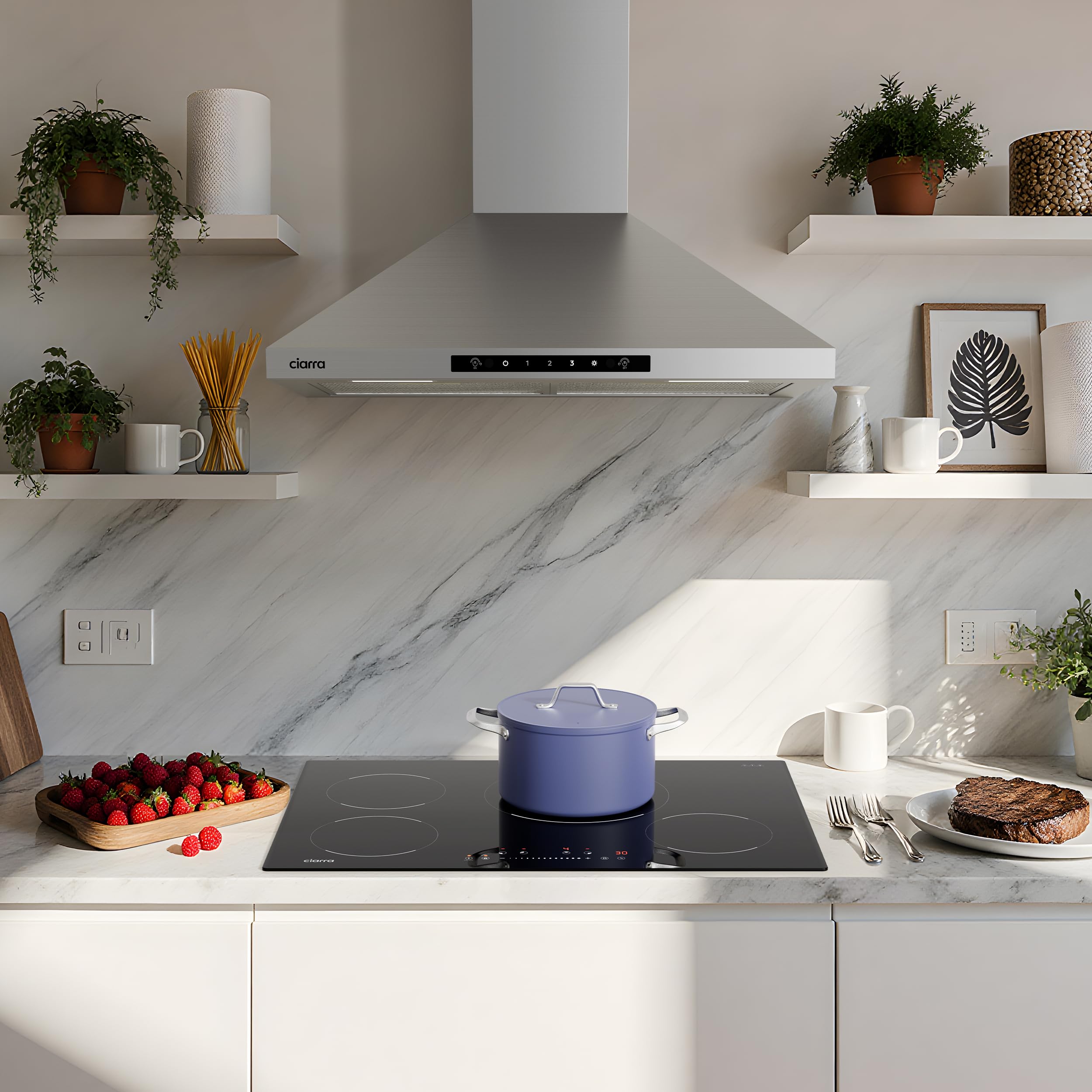 CIARRA Stainless Steel Range Hood 30 inch 650CFM Ducted/Ductless Stove Hood Vent with LED Light for Kitchen, Ducted and Ductless Convertible