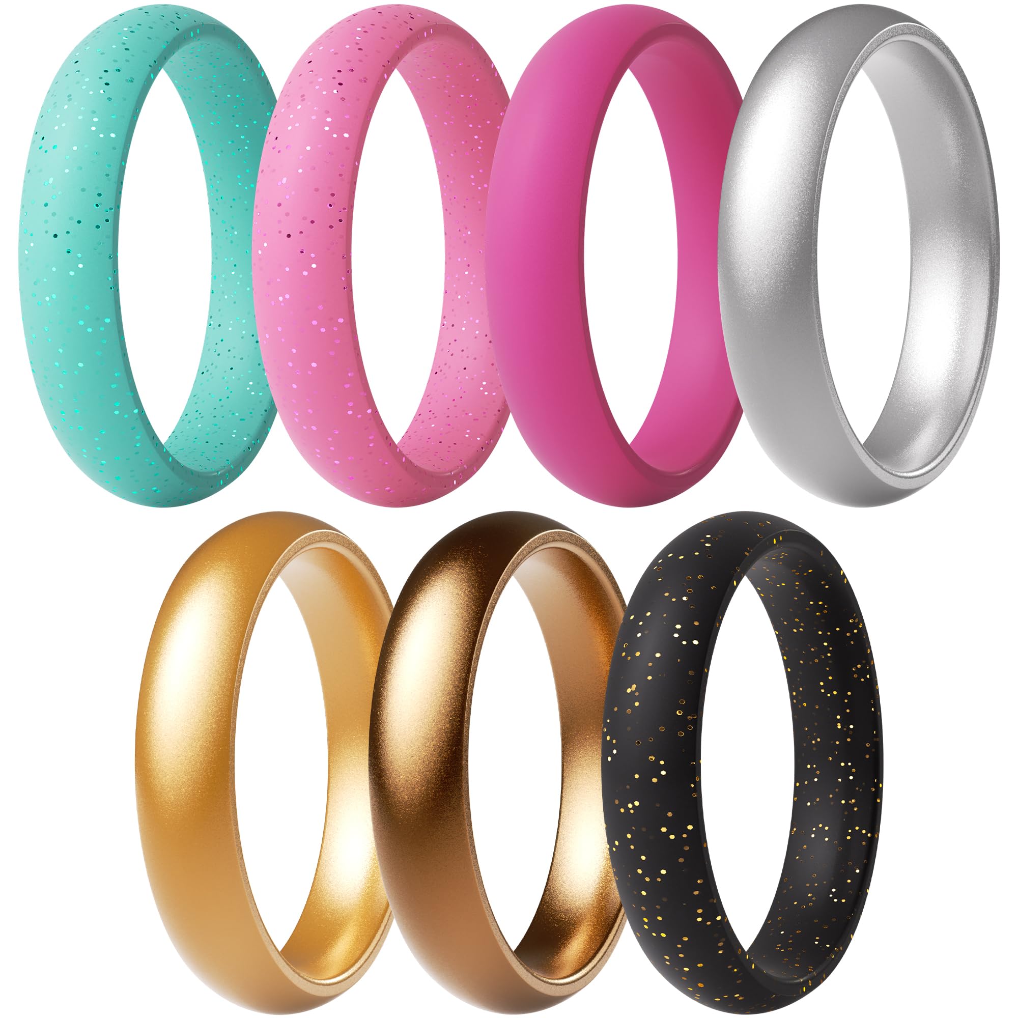 ThunderFit Women’s Silicone Engagement Rings, 5.5mm Wide, 2.1mm Thick, Wedding Rubber Bands, Variety Multipack 2/3/4/7