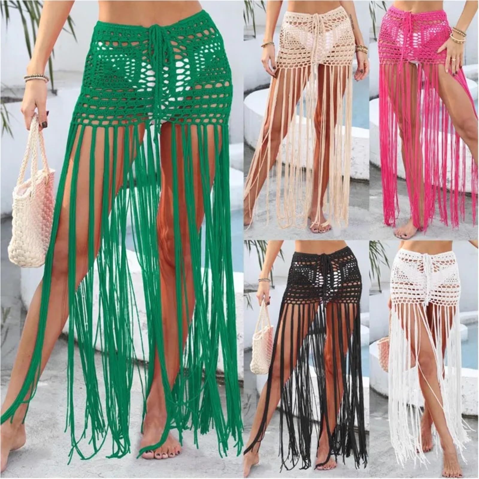 vestidos playa Vestido playero de poliéster liso con flecos y tirantes falda cordón for mujer
