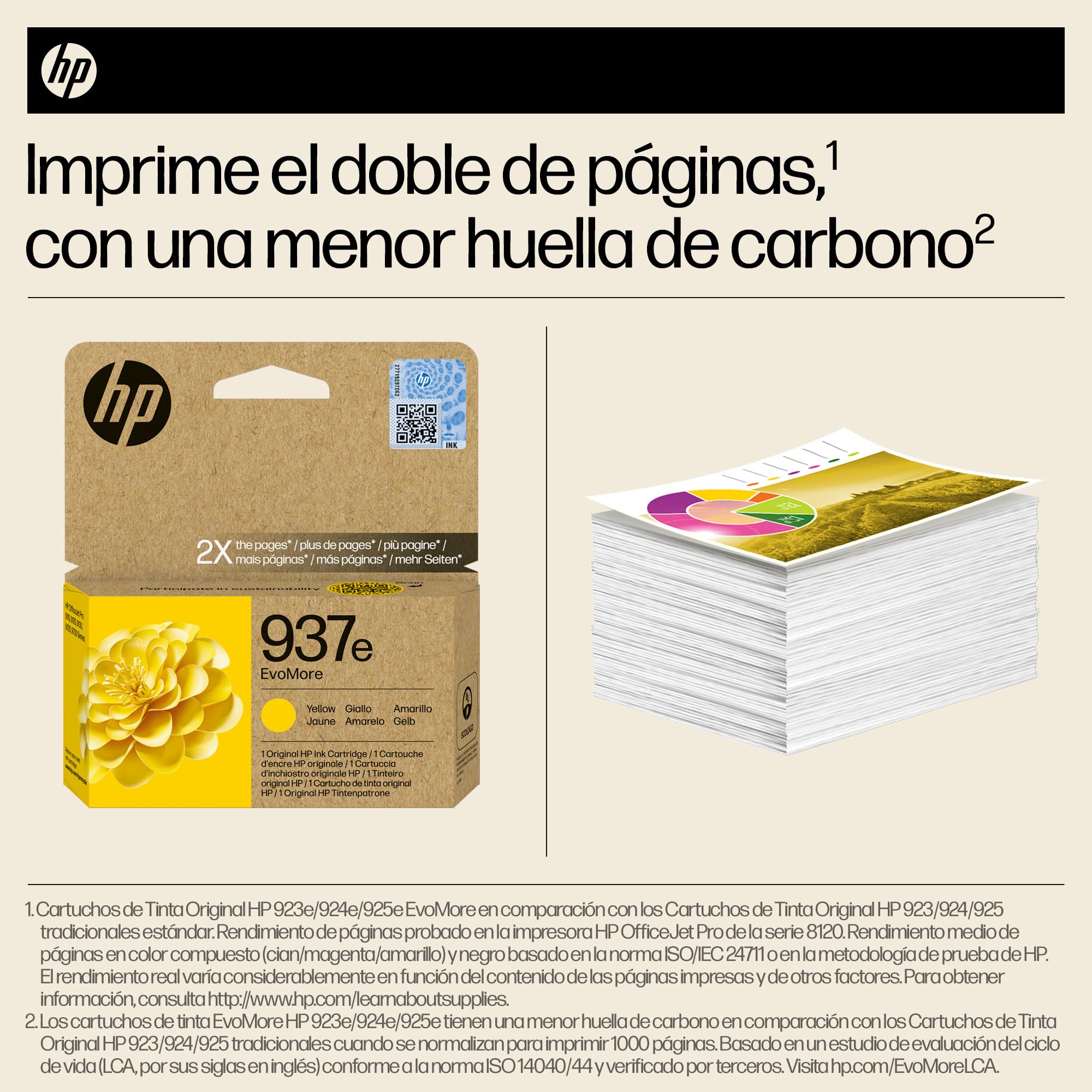 HP 937e Amarillo, Cartucho de Tinta Original, EvoMore | Compatible con impresoras OfficeJet Pro Serie 9100 y 9700, 1650 páginas (4S6W8NE)