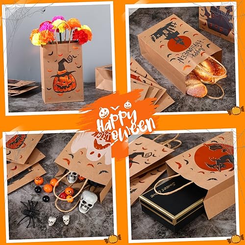 Miniatura 3 de Yexiya Bolsas de regalo de Halloween, bolsas de regalo de papel kraft para dulces con asas, bolsas para regalos de fiesta de Halloween, suministros