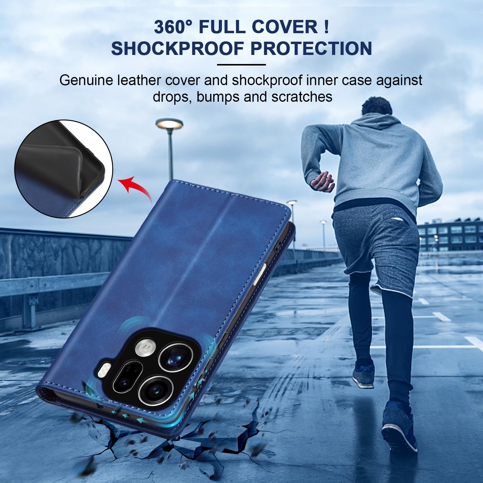 Jasonyu Funda para OPPO Find X9 Pro,Cuero PU Carcasa,Tipo Libro Flip Case con Tarjetas y Cartera,Soporte Plegable,Cierre magnético,Capa (Azul) — view 4