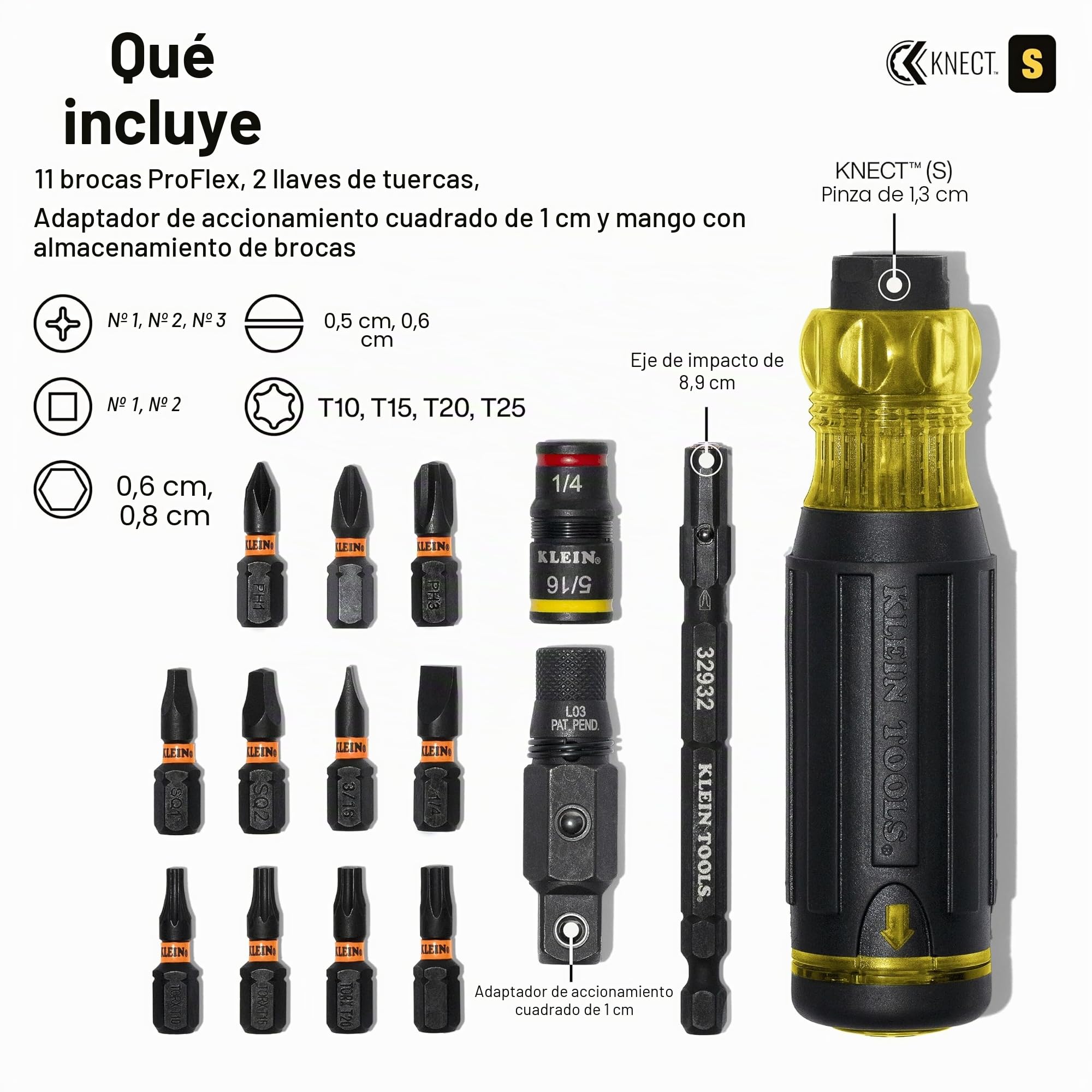 Klein Tools 32516HD KNECT - Destornillador híbrido 16 en 1 con clasificación de impacto, magnético, enchufe abatible, 11 brocas, 2 destornilladores de tuerca, adaptador cuadrado de 3/8 pulgadas