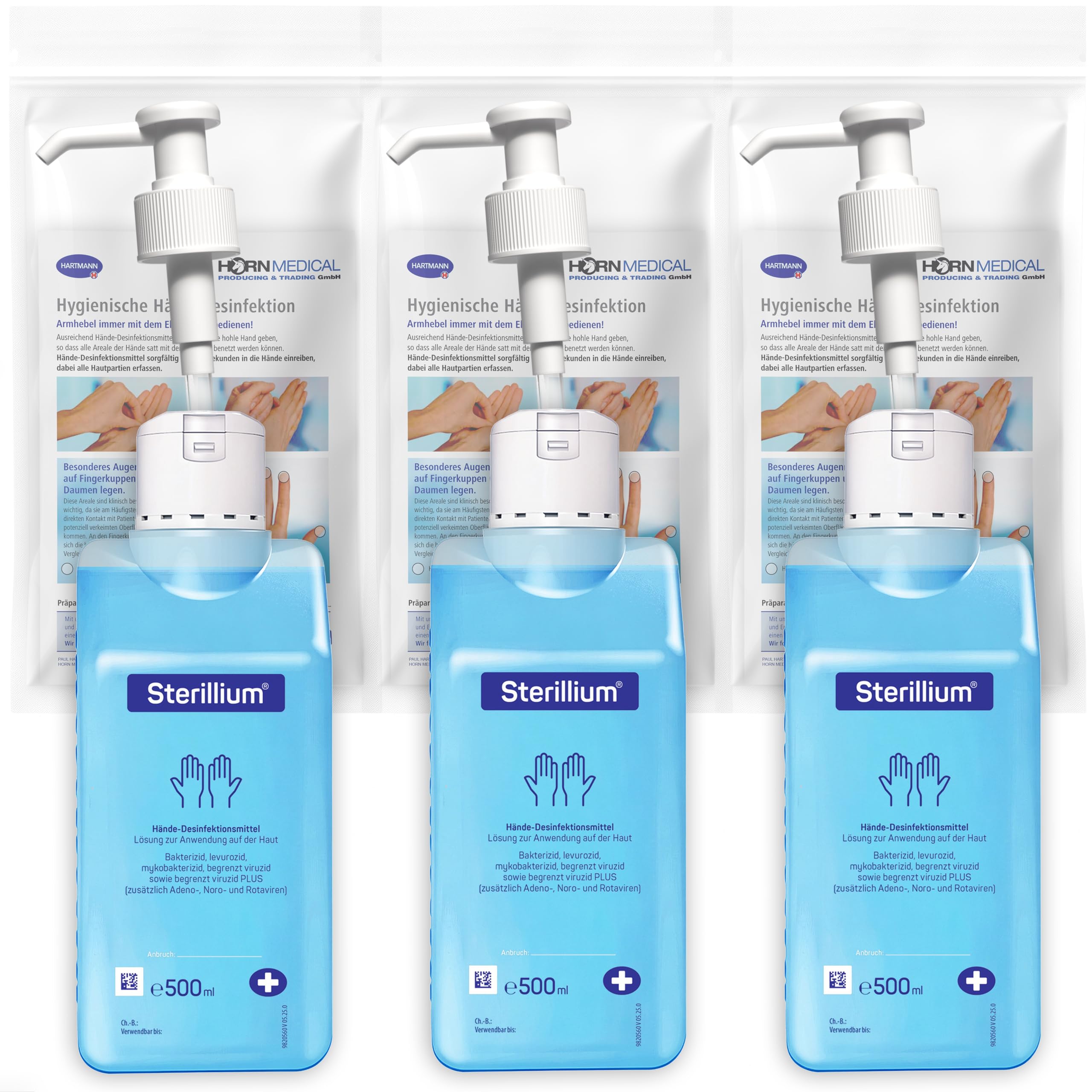 Dosierpumpen (3 Stück) mit Sterillium Händedesinfektionsmittel (3 x 500 ml)