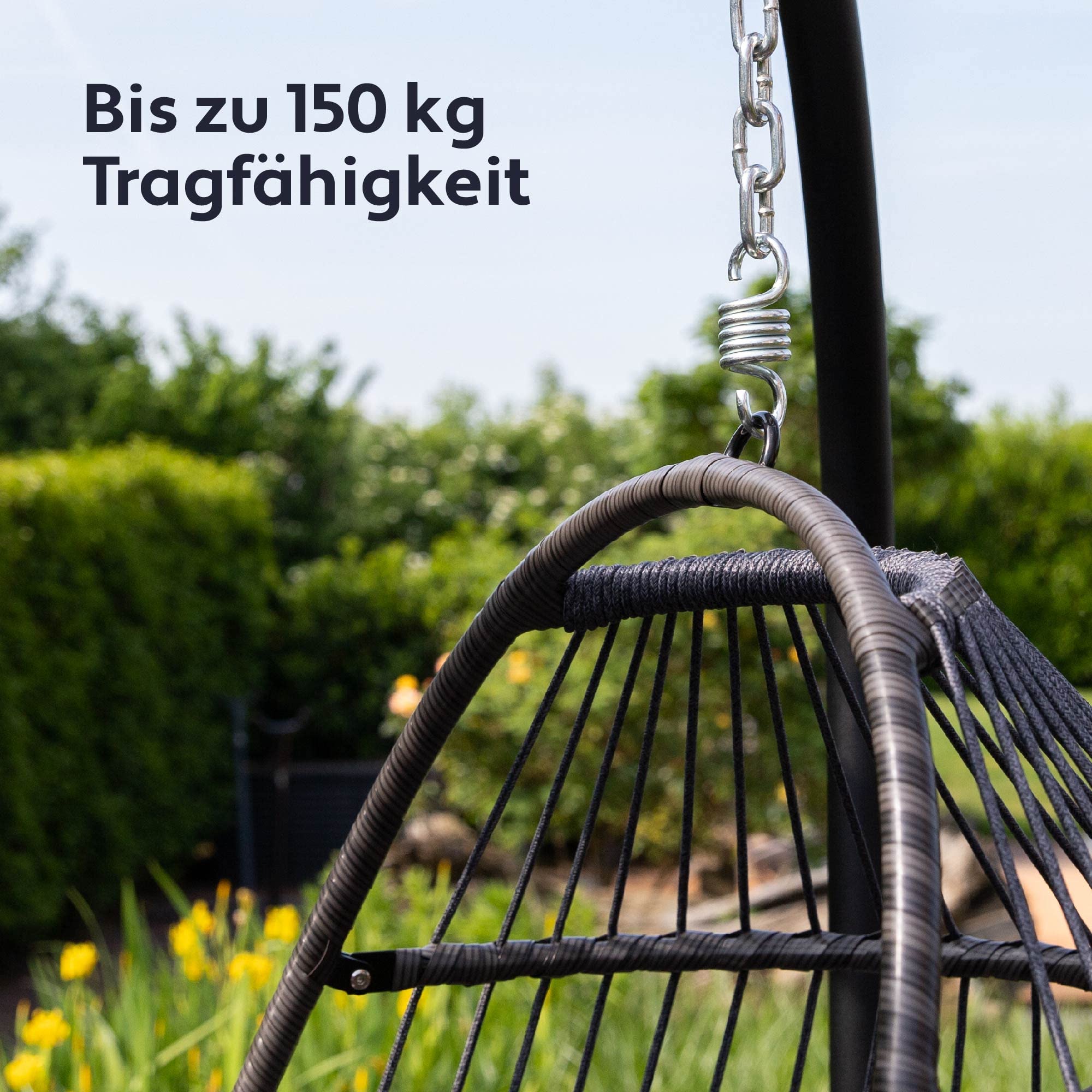 VITA5 Hängesessel mit Gestell - Bequemer Hängekorb Sessel - Rattan Hängesessel Outdoor und Indoor - Boho Egg Schaukel für Terrasse&Leseecke - 150 kg Tragkraft (Grau)