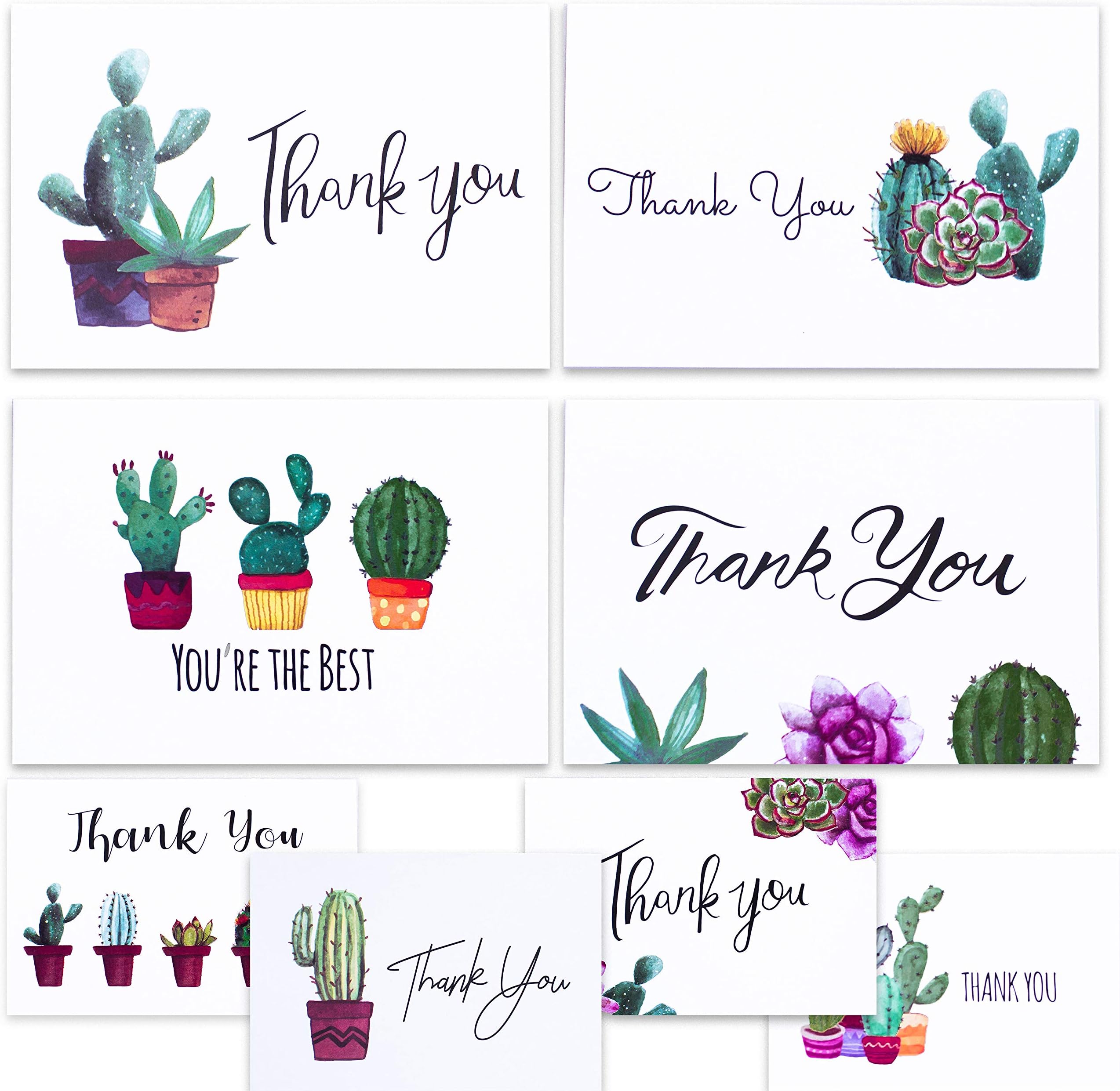 Cactus Thank You Cards with Envelopes for Thank You Notes! Bulk Set of 48 Blank Gift Cards with Envelopes for Baby Shower Note Cards, Watercolor Wedding Thank You Cards and Bridal Shower Thankyou Card