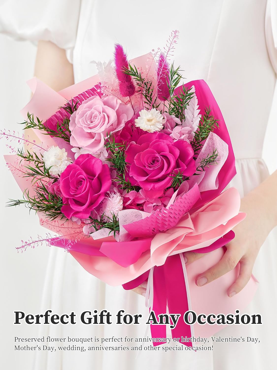 Flomoon Preserved Flowers Bouquet, Valentines Day Forever Flowers Birthday Gifts for Women, Mother, Wife, Mothers Day Flowers for Mom (Hot Pink) - Image 3