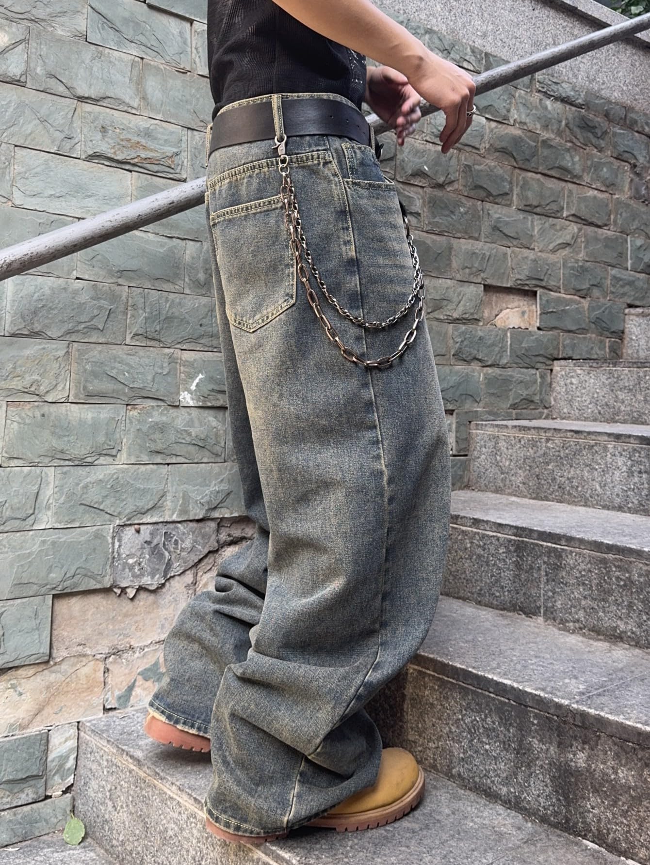 Jeans Baggy Hip hop pour Hommes,Jeans Skater à Jambe Large,Pantalons en Denim décontractés,Y2K Skateboard Streetwear