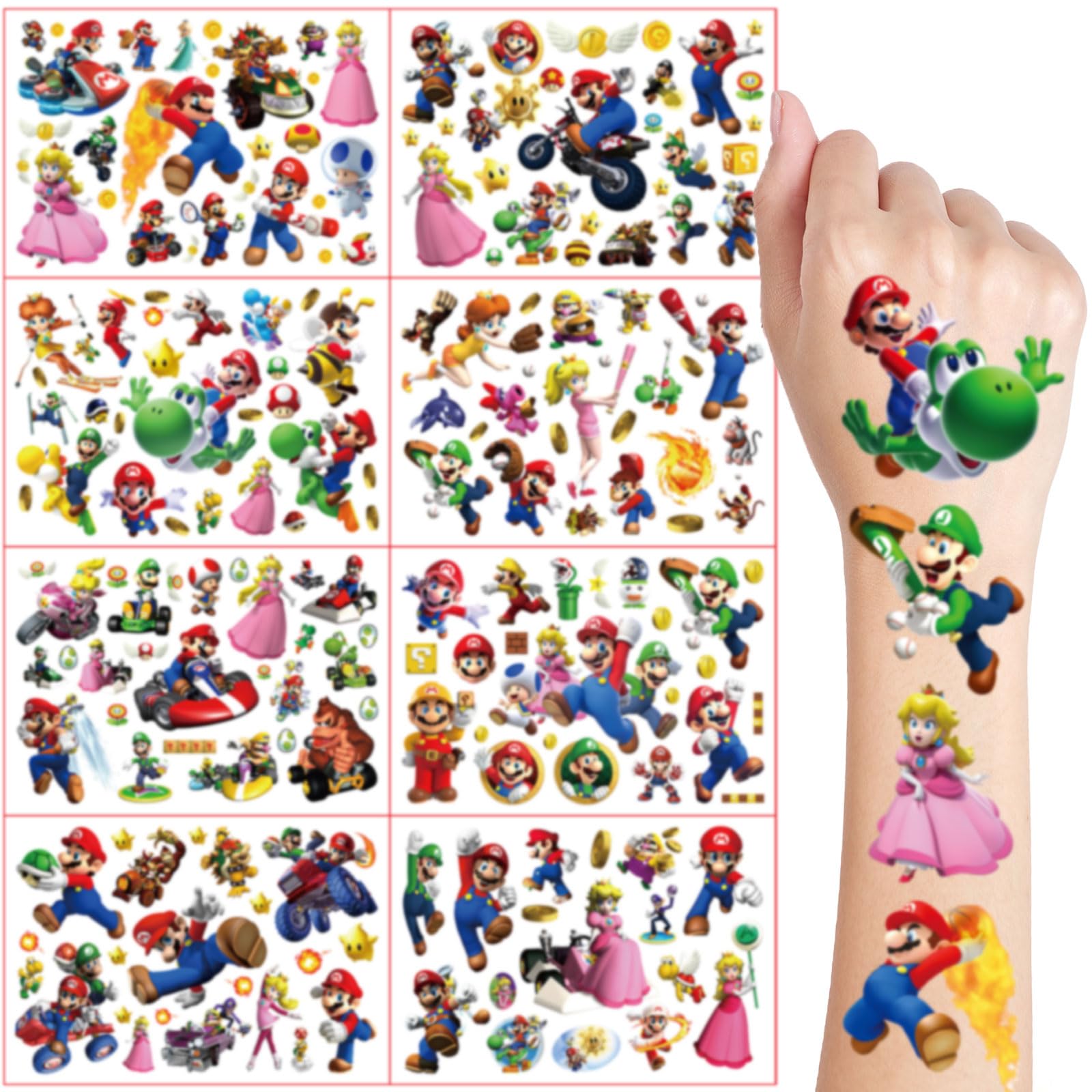 Temporäre Tattoos Kinder, 8 Blätter Tattoo für Jungen Mädchen, Cartoon Kindertattoos Deko Kindergeburtstag, Geburtstag Party Geschenk Kleine, Hautfreundliche Temporäre