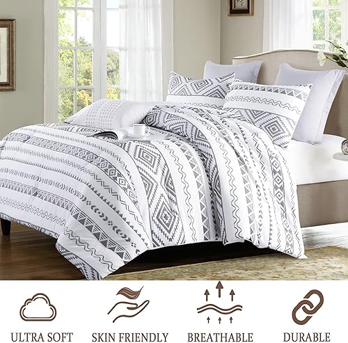 Miniatura 2 de Stuaa - Juego de edredón individual, reversible con pompón azul marino, edredón de relleno alternativo para todas las estaciones (blanco y azul