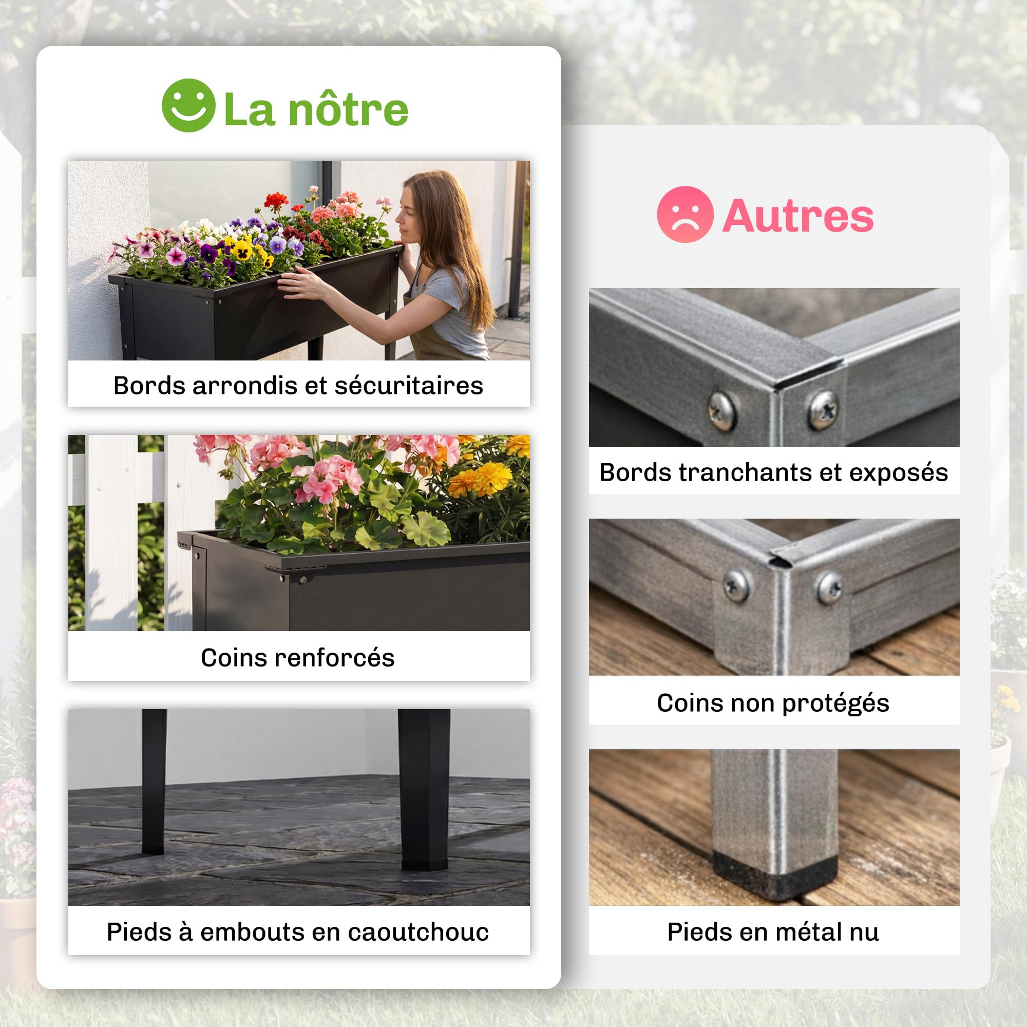 Outsunny Potager sur Pieds en Métal Trou de Drainage 100 x 40 x 80 cm Noir | Jardinière Surélevée 80L, avec Bords Arrondis, Carré Potager Surélevé pour Plantes Fleurs Légumes