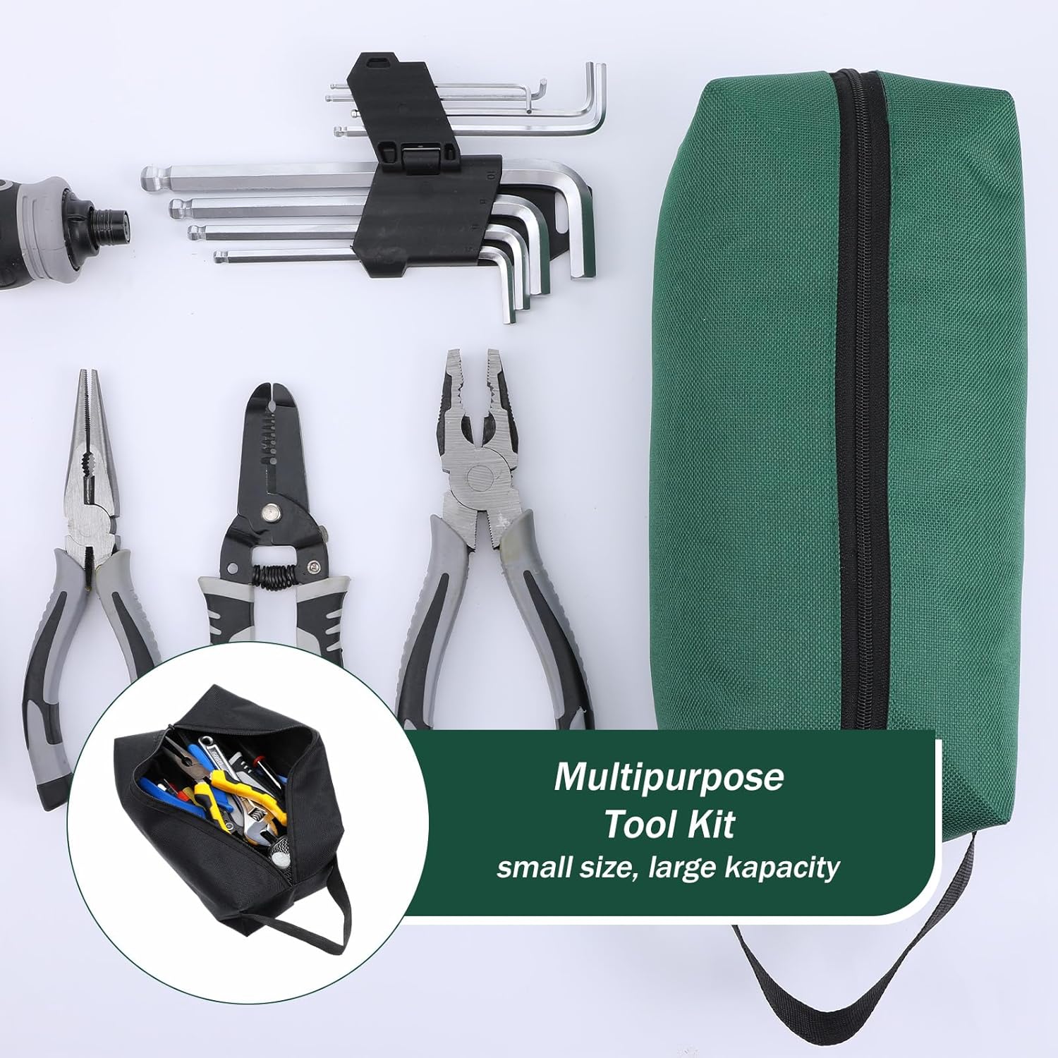Yuanchu 2 Pcs Canvas Tool Pouch, Multi-Purpose Zipper Tool Bag Small Tool Organizer Screwdriver Tool Bag Set For Storage Electrician Tools