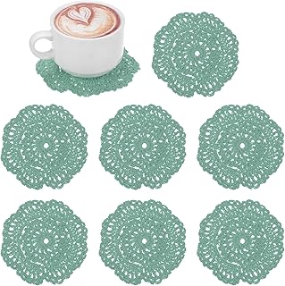8-Pack Handmade Crochet Coasters, 4Inch/10cm Round Cotton Placemats for Table/Cup/Bowl/Vase/Tea Trays/Home Decoration, Lace Doilies Place Mats [Cyan] - Buy now
