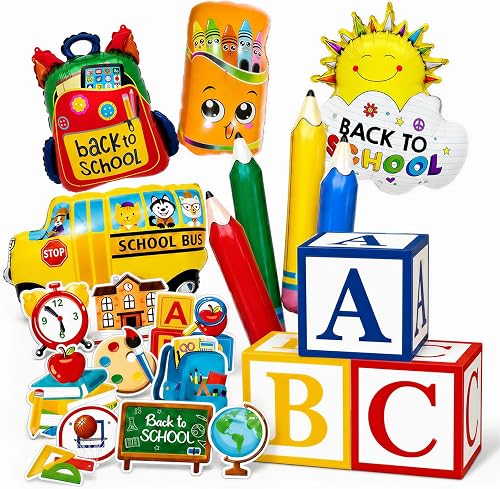 23 Pcs Back to School Decorations, Giant Inflatable Pencils, Colorful Crayon, Ba
